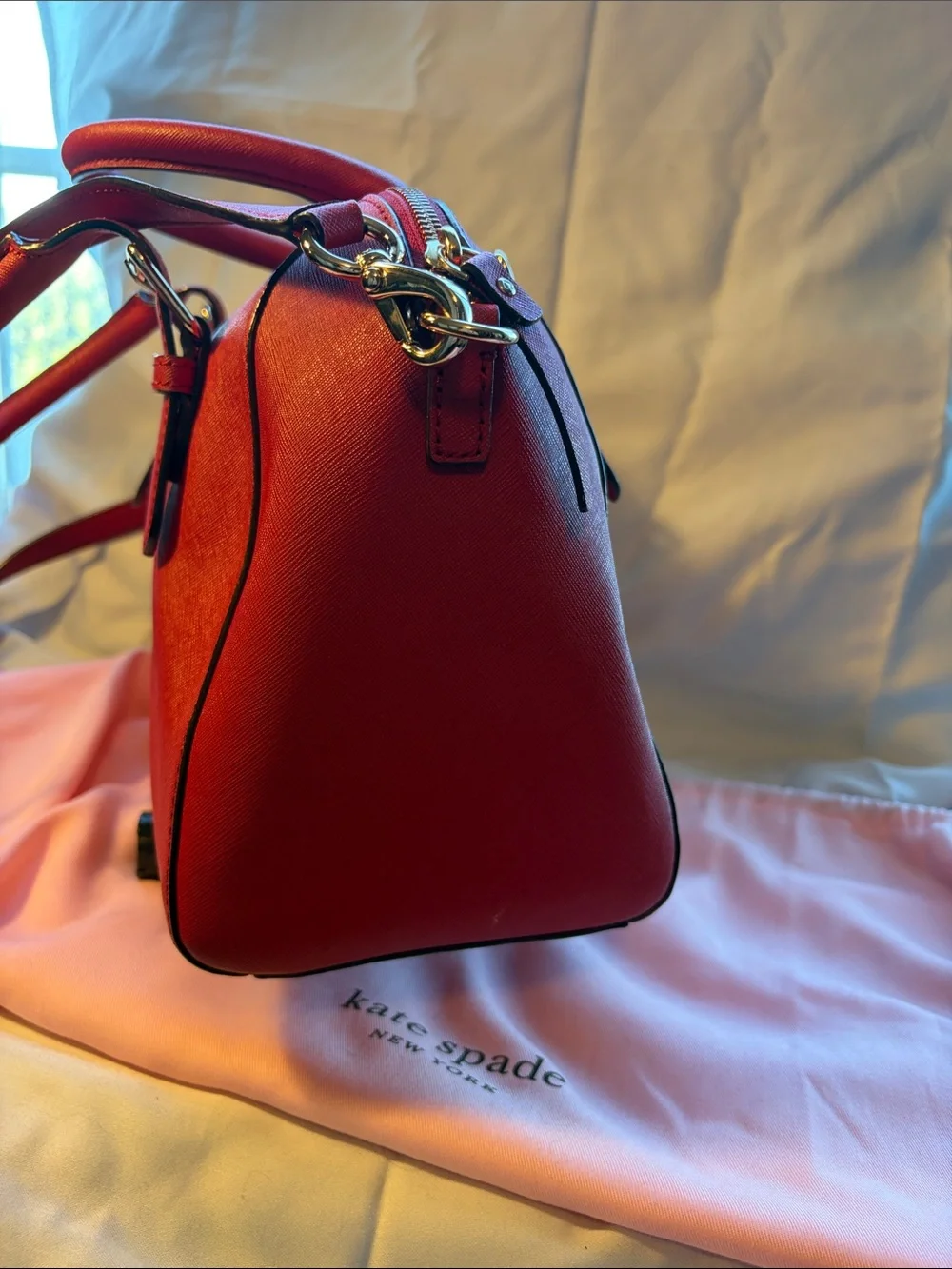 Kate Spade Red Saffiano Leather Satchel Crossbody Bag + Dust Bag